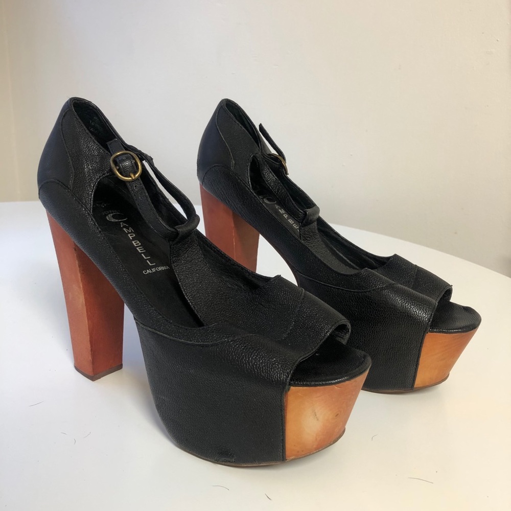 Jeffrey Campbell Foxy Wood Leather T-Strap Pump